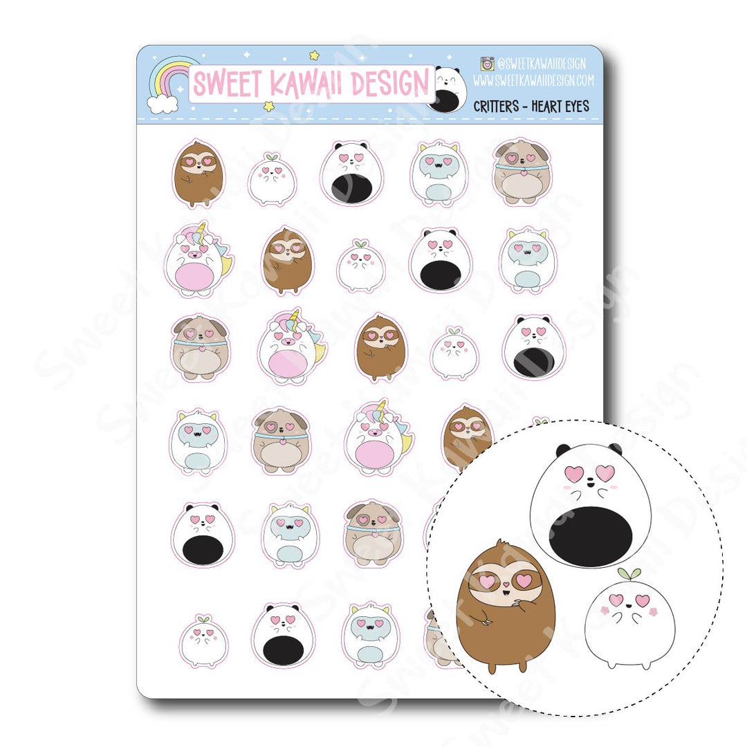 Kawaii Critter Stickers - Heart Eyes