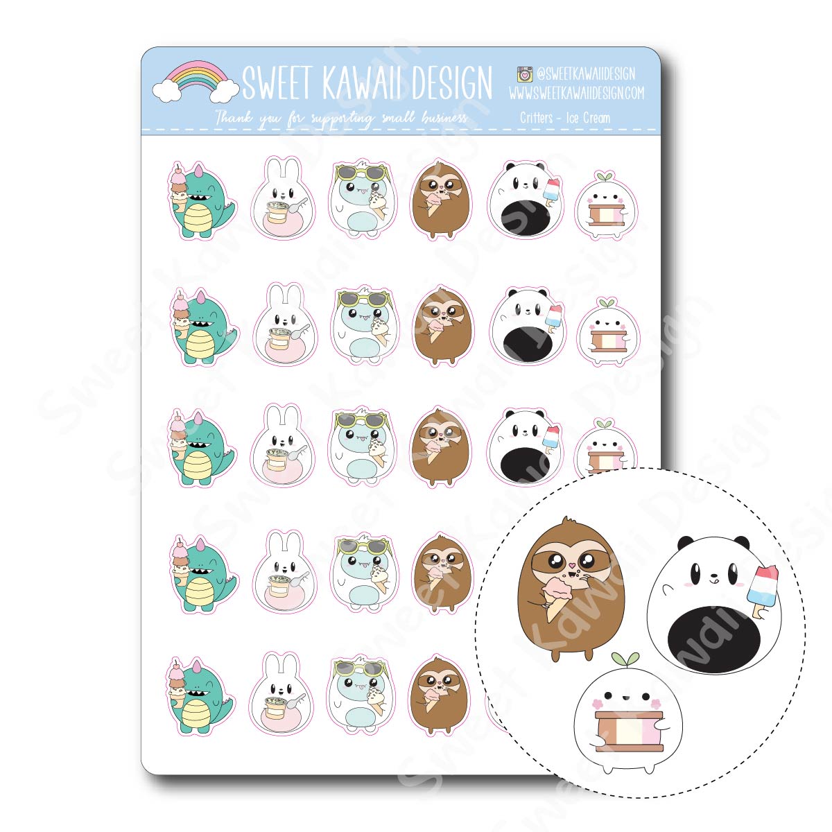 Kawaii Critter Stickers - Ice Cream
