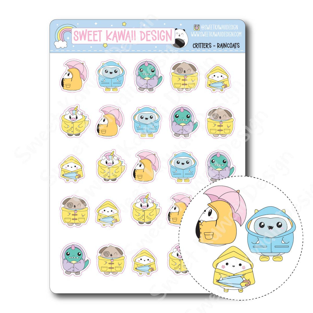 Kawaii Critter Stickers - Raincoats