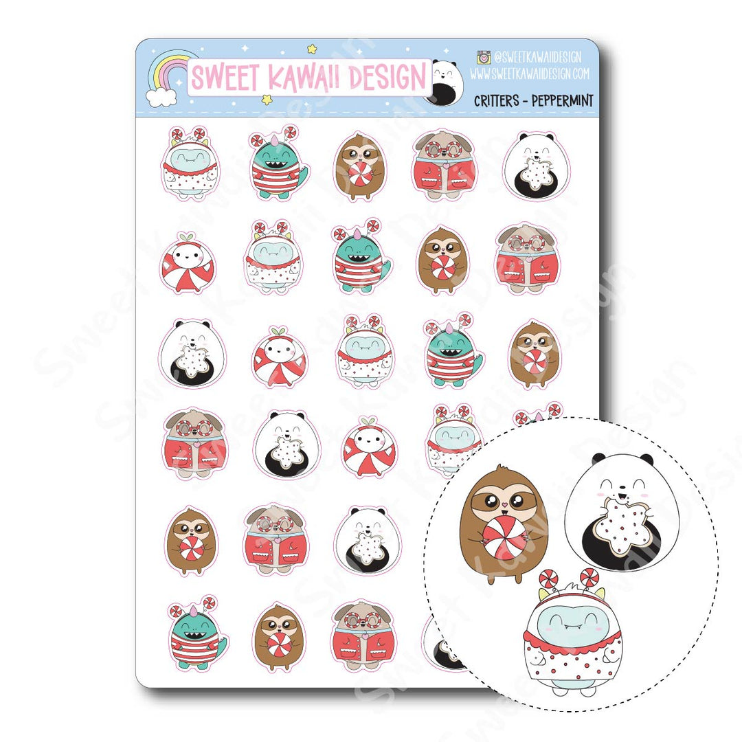 Kawaii Critter Stickers - Peppermint