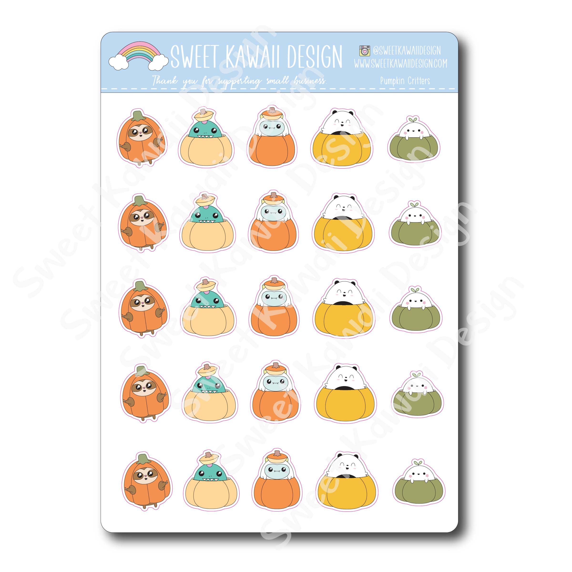 Kawaii Critter Stickers - Pumpkin Critters