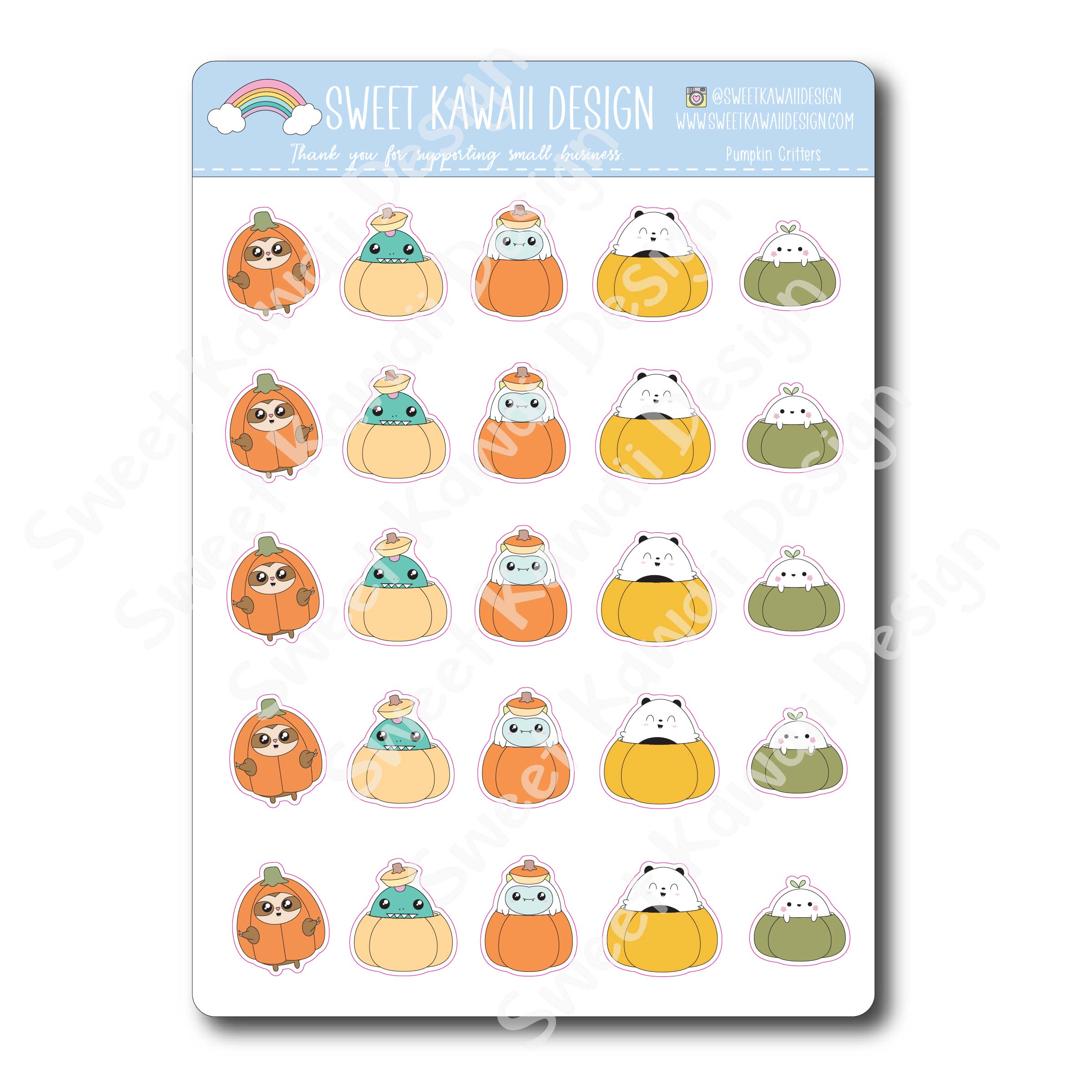 Kawaii Critter Stickers - Pumpkin Critters