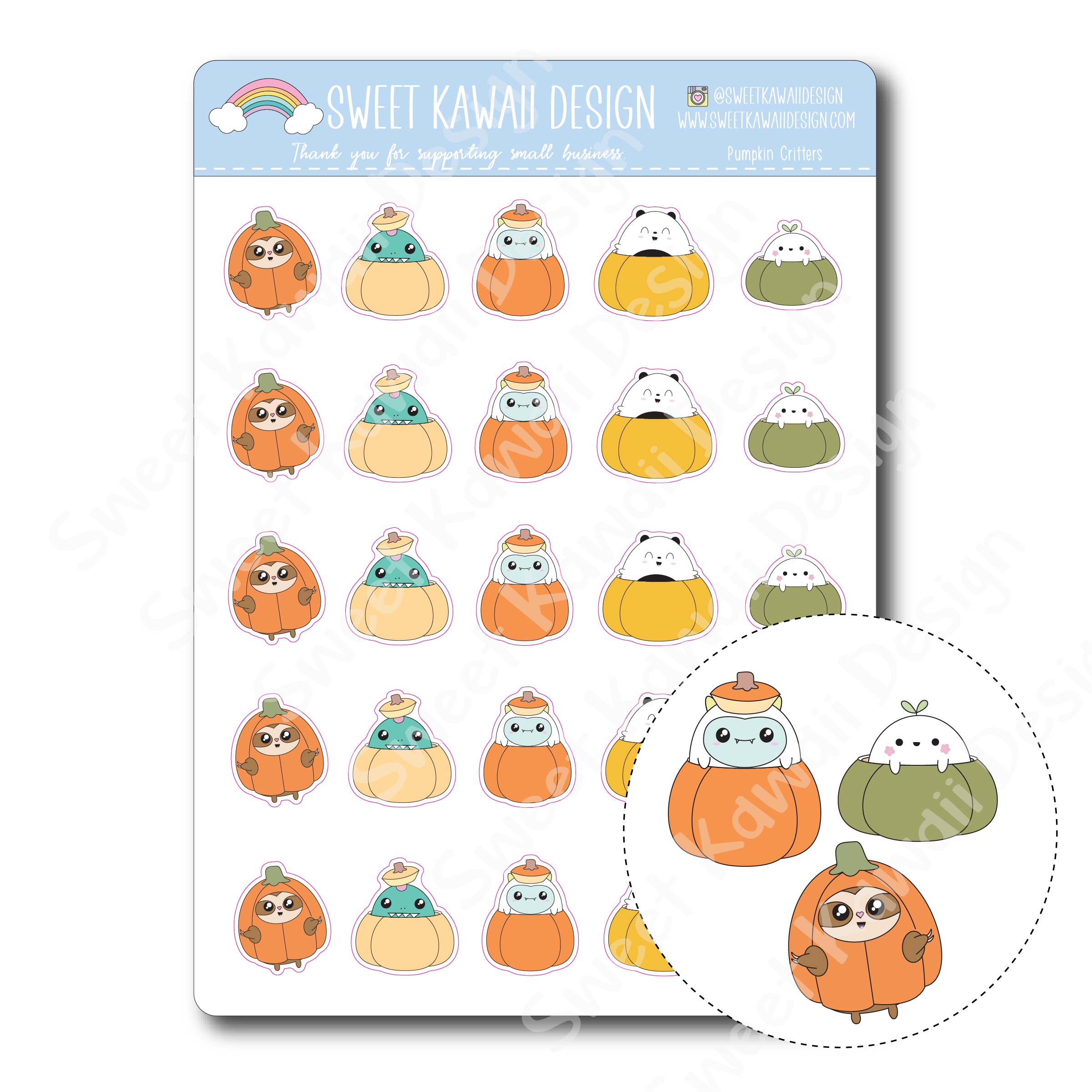 Kawaii Critter Stickers - Pumpkin Critters