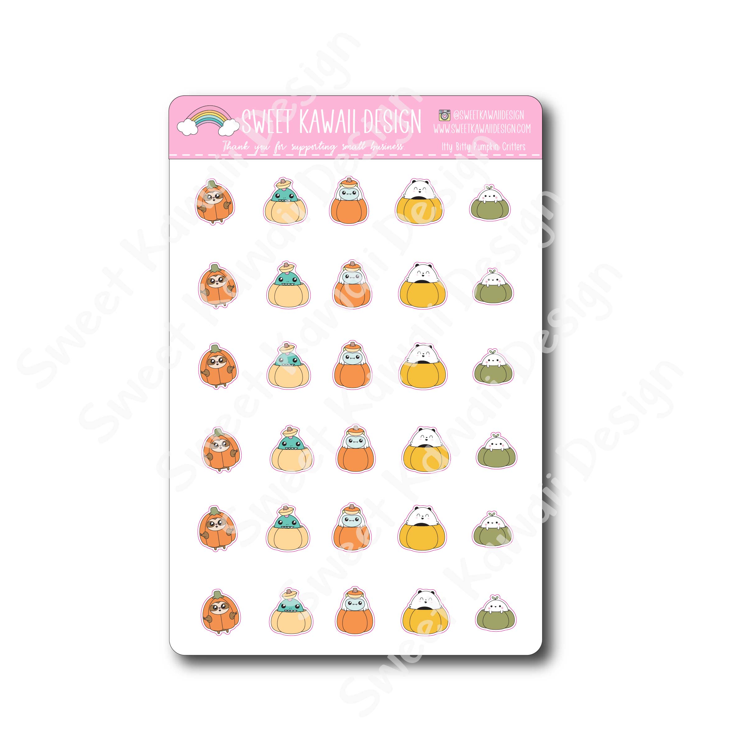 Kawaii Critter Stickers - Pumpkin Critters