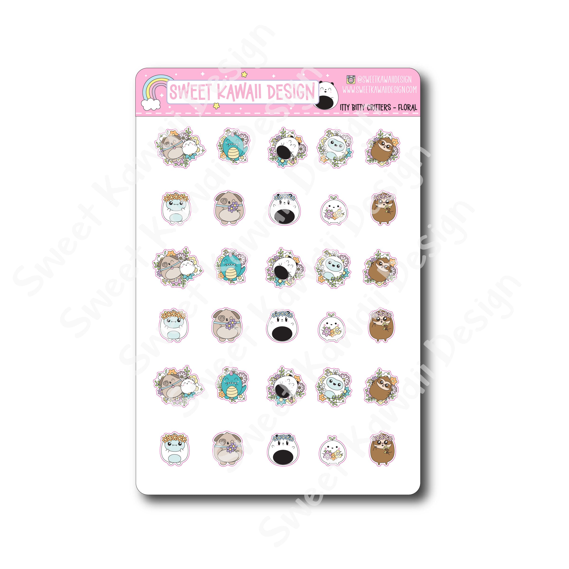 Kawaii Critter Stickers - Floral