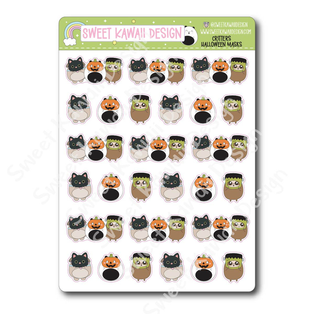 Kawaii Critter Stickers - Halloween Masks