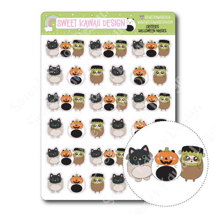 Kawaii Critter Stickers - Halloween Masks
