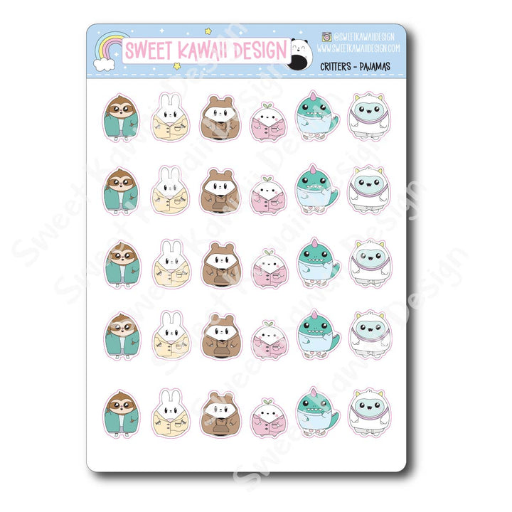 Kawaii Critter Stickers  - Pajamas