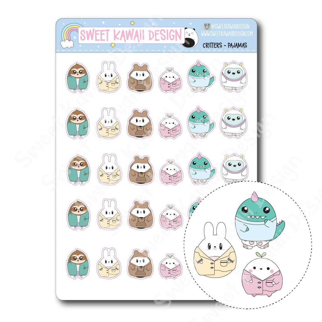 Kawaii Critter Stickers  - Pajamas