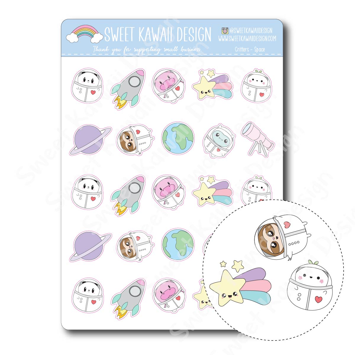 Kawaii Critter Stickers - Space