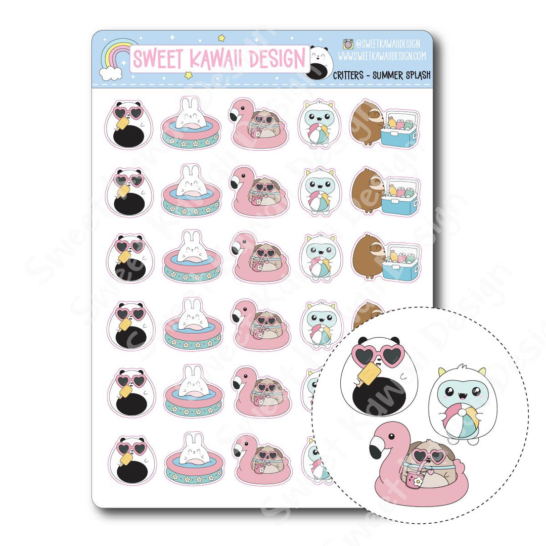 Kawaii Critter Stickers - Summer Splash