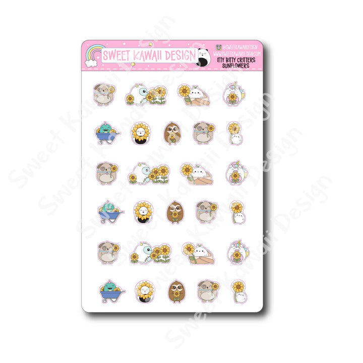 Kawaii Critter Stickers - Sunflowers