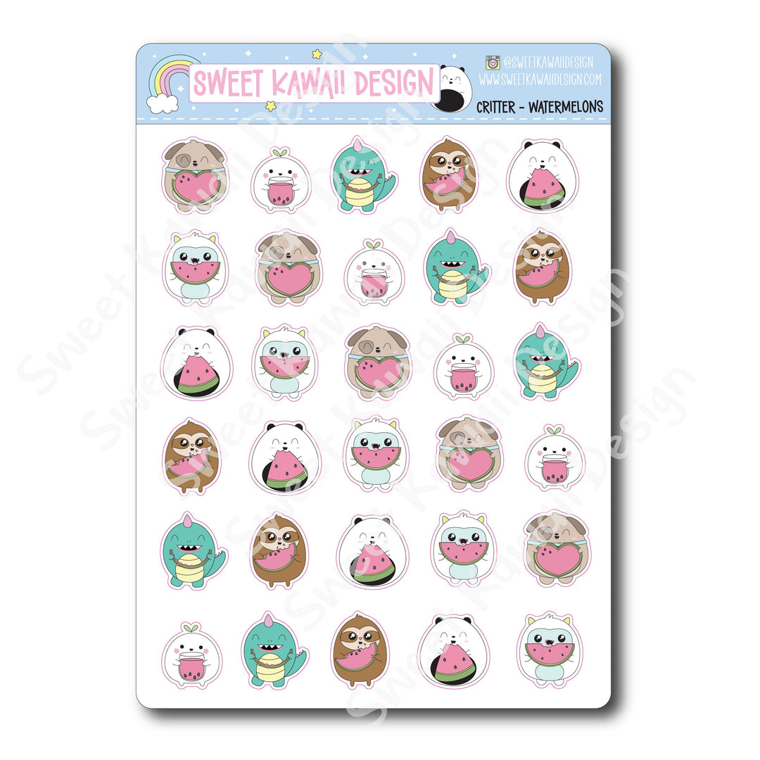 Kawaii Critter Stickers - Watermelon