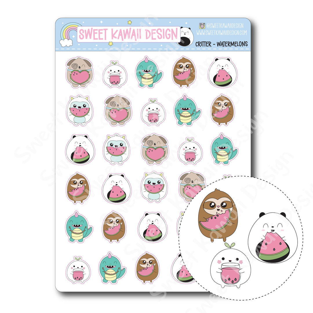 Kawaii Critter Stickers - Watermelon