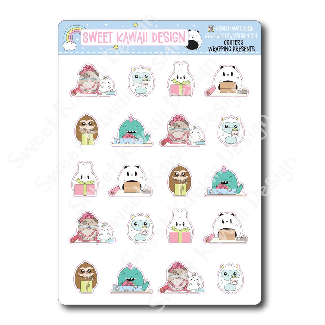 Kawaii Critter Stickers - Wrapping Presents
