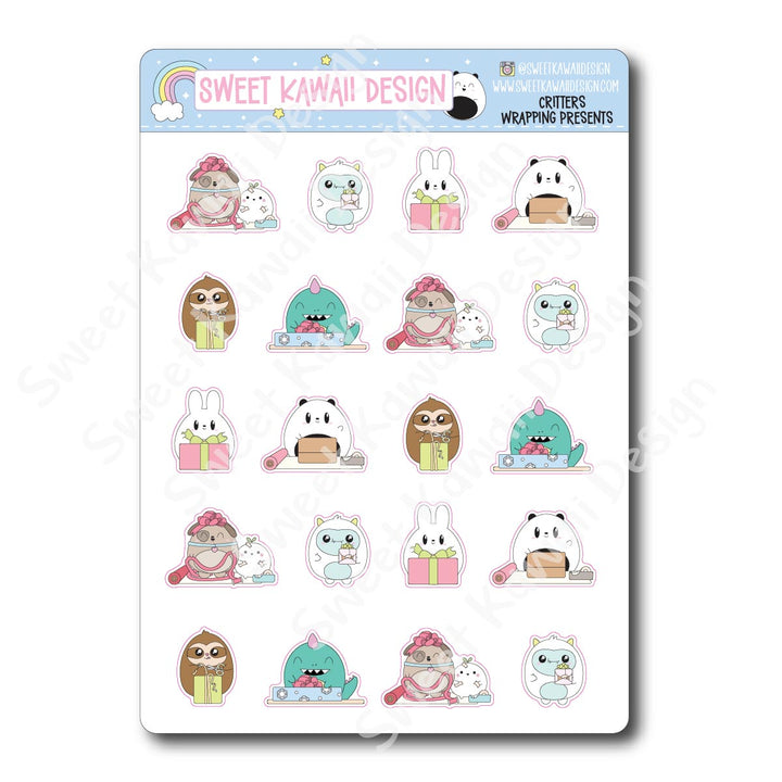 Kawaii Critter Stickers - Wrapping Presents