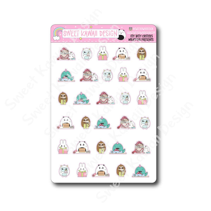 Kawaii Critter Stickers - Wrapping Presents