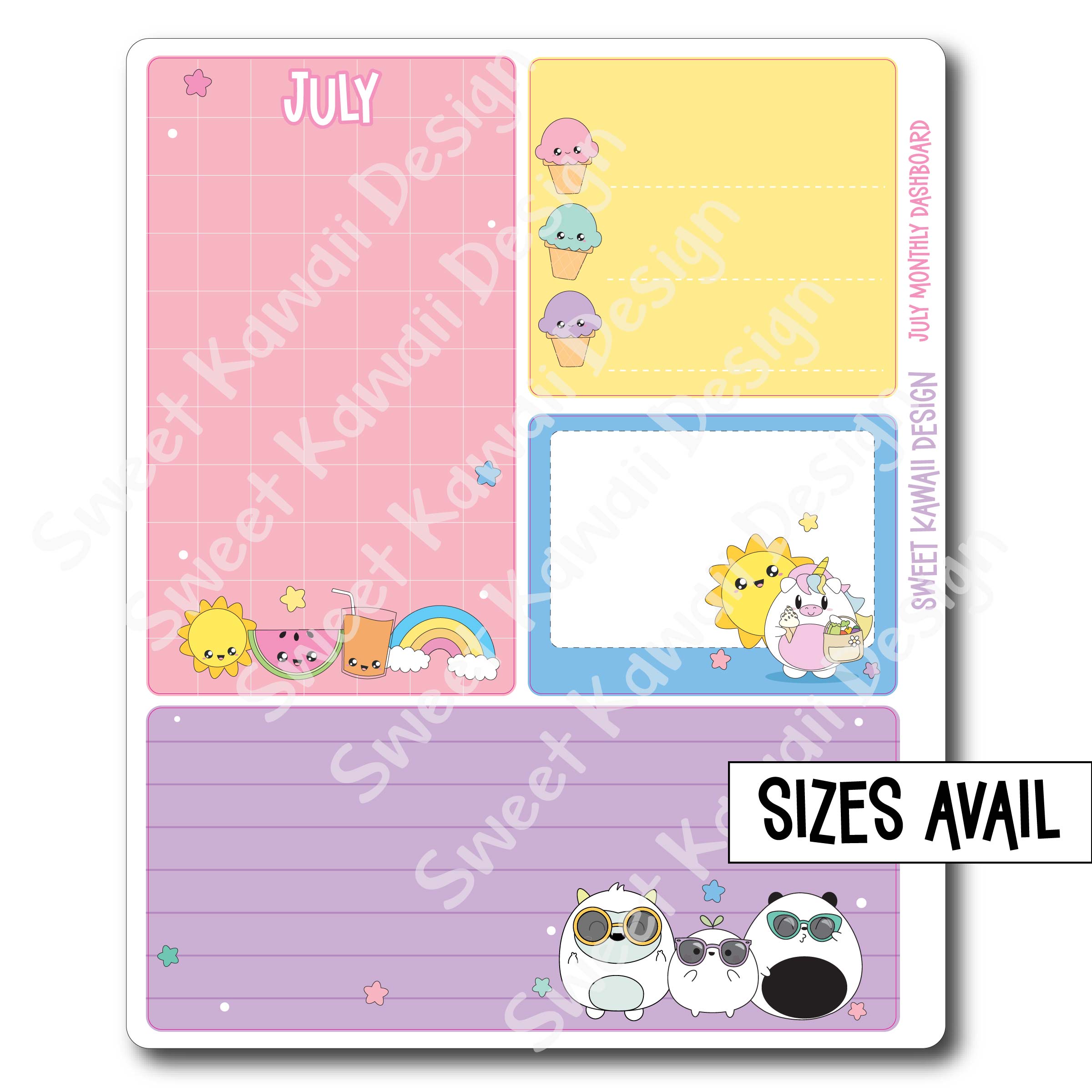 Kawaii Monthly Dashboard - July - Sizes Available