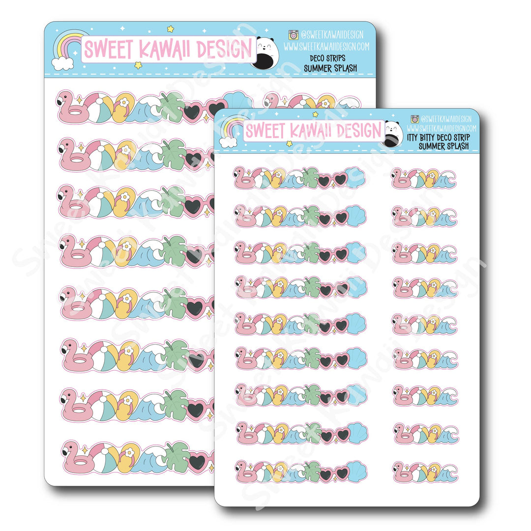 Kawaii Deco Strip Stickers (washi strip/border) - Summer Splash