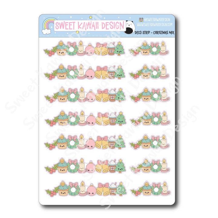 Kawaii Deco Strip Stickers (washi strip/border) - Christmas Mix