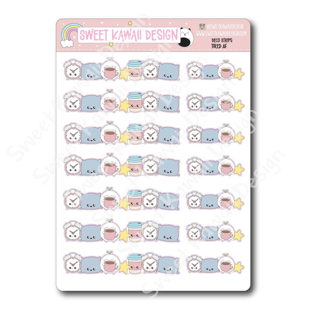 Kawaii Deco Strip Stickers (washi strip/border) - Tired AF