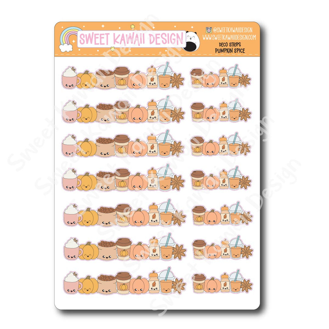 Kawaii Deco Strip Stickers (washi strip/border) - Pumpkin Spice