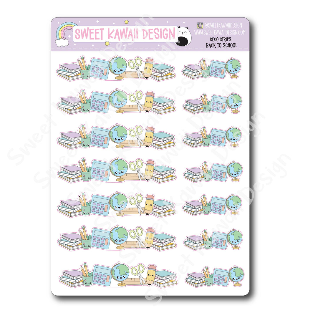 Kawaii Deco Strip Stickers (washi strip/border) - Back to School