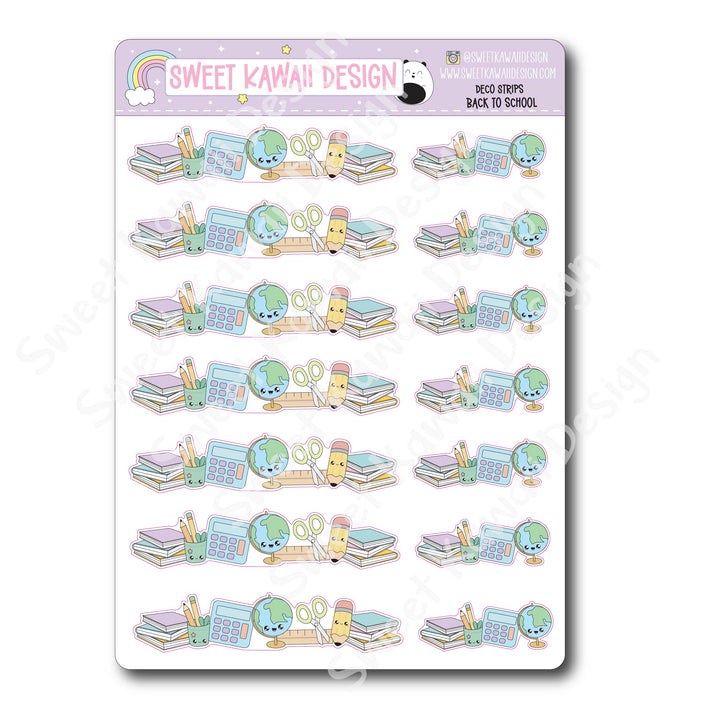 Kawaii Deco Strip Stickers (washi strip/border) - Back to School