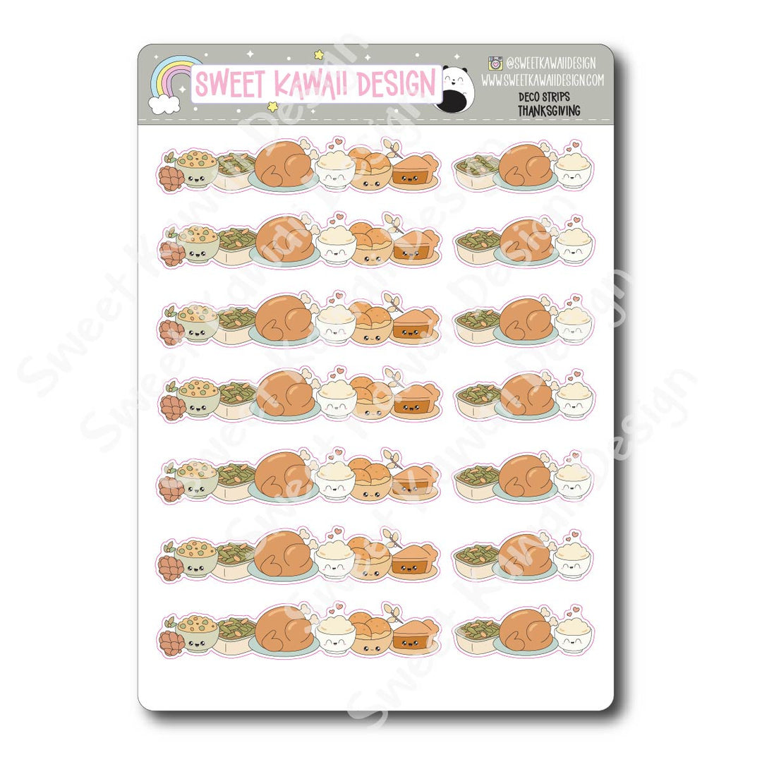 Kawaii Deco Strip Stickers (washi strip/border) - Thanksgiving