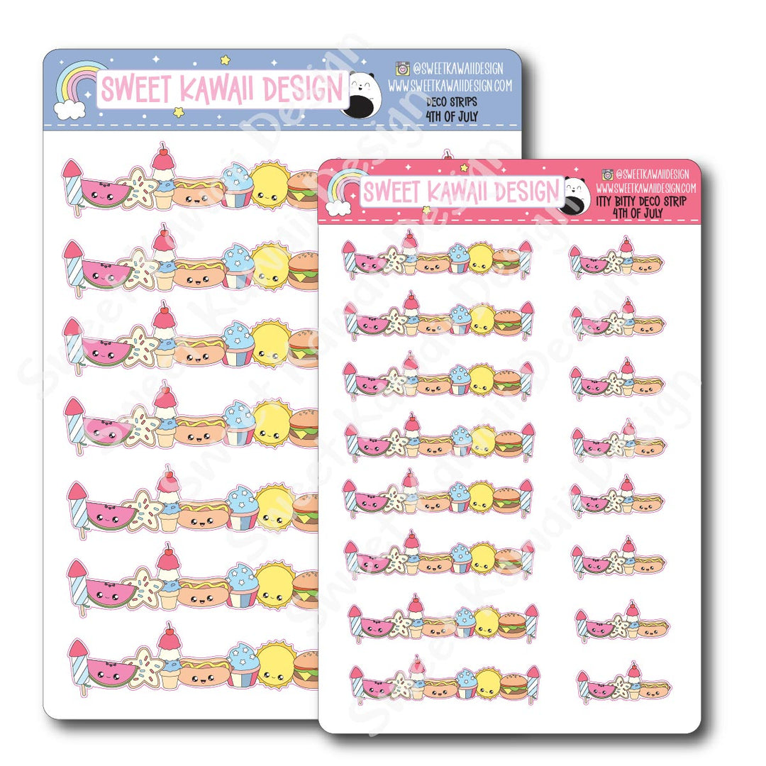 Kawaii Deco Strip Stickers (washi strip/border) -4th of July