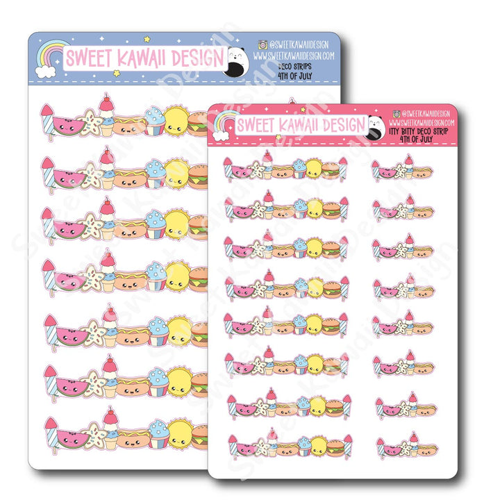 Kawaii Deco Strip Stickers (washi strip/border) -4th of July