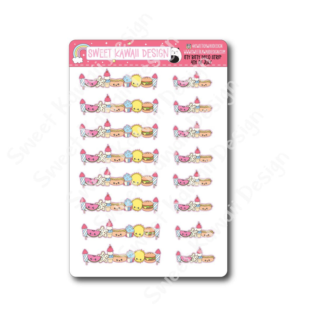 Kawaii Deco Strip Stickers (washi strip/border) -4th of July
