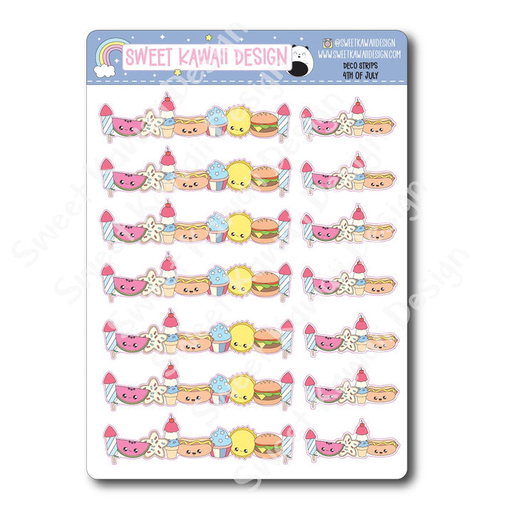 Kawaii Deco Strip Stickers (washi strip/border) -4th of July