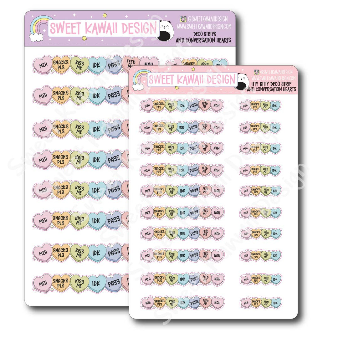 Kawaii Deco Strip Stickers (washi strip/border) - Anti Conversation Hearts