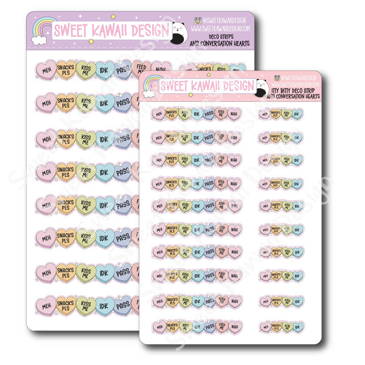 Kawaii Deco Strip Stickers (washi strip/border) - Anti Conversation Hearts
