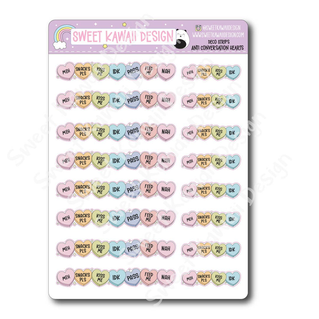 Kawaii Deco Strip Stickers (washi strip/border) - Anti Conversation Hearts