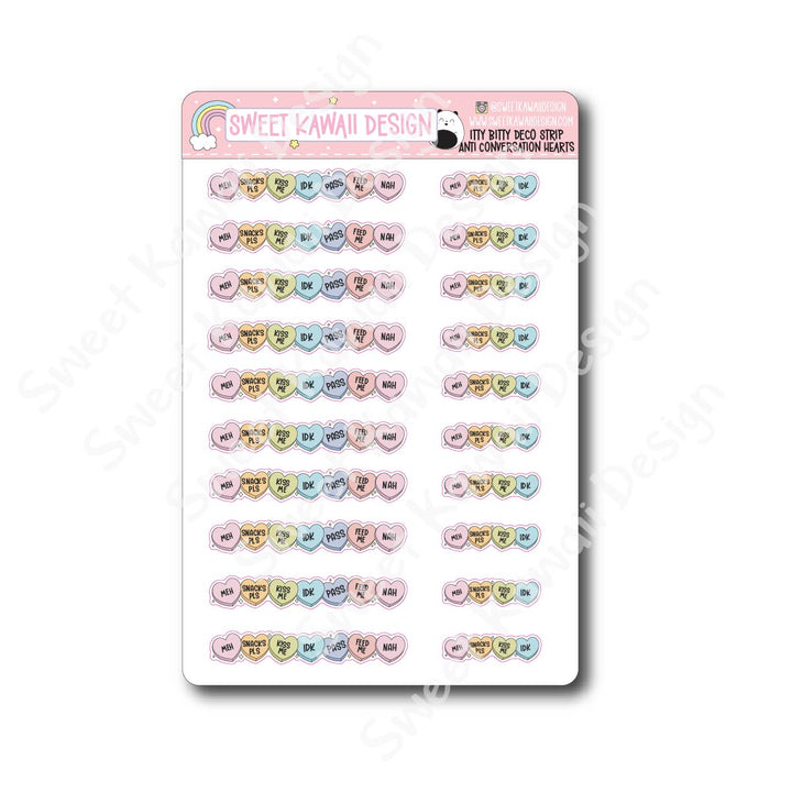 Kawaii Deco Strip Stickers (washi strip/border) - Anti Conversation Hearts