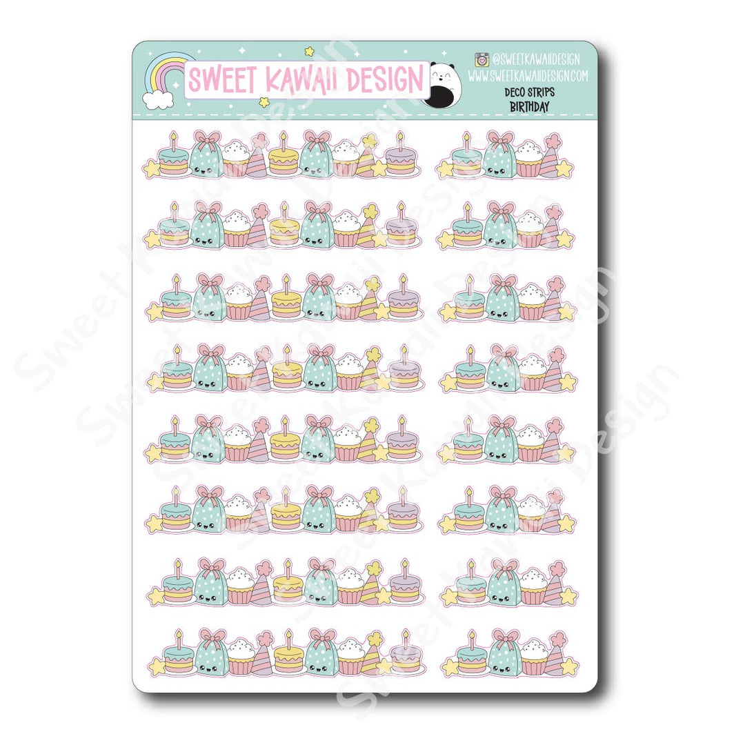 Kawaii Deco Strip Stickers (washi strip/border) -Birthday