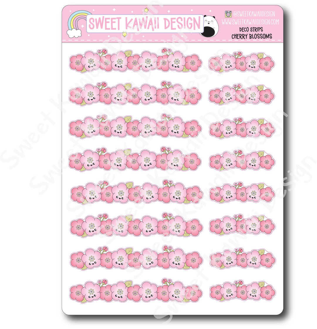 Kawaii Deco Strip Stickers (washi strip/border) - Cherry Blossoms
