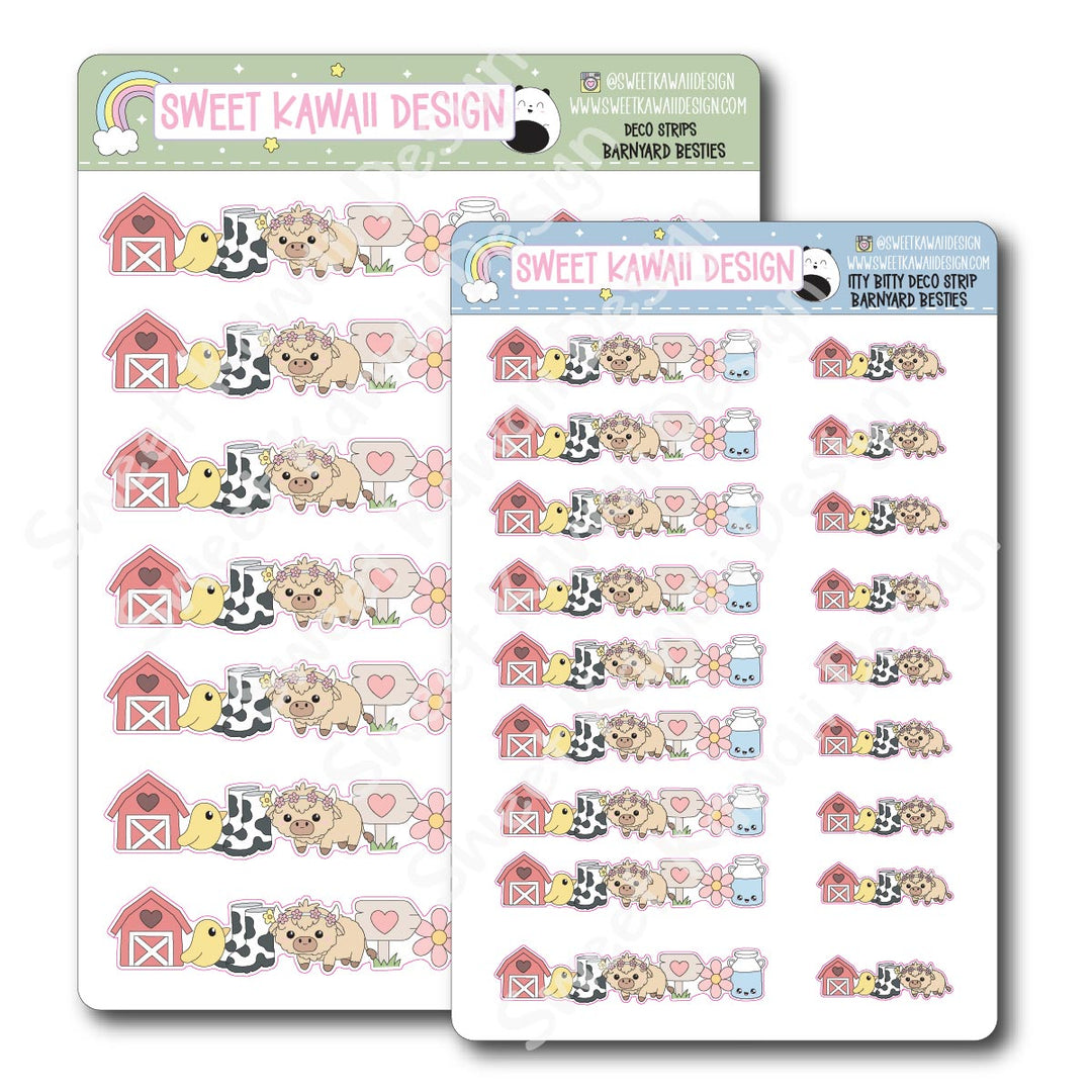 Kawaii Deco Strip Stickers (washi strip/border) - Barnyard Besties