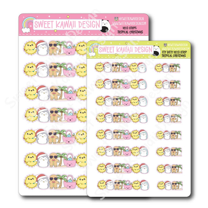 Kawaii Deco Strip Stickers (washi strip/border) - Tropical Christmas