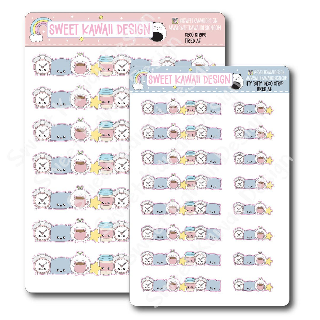 Kawaii Deco Strip Stickers (washi strip/border) - Tired AF