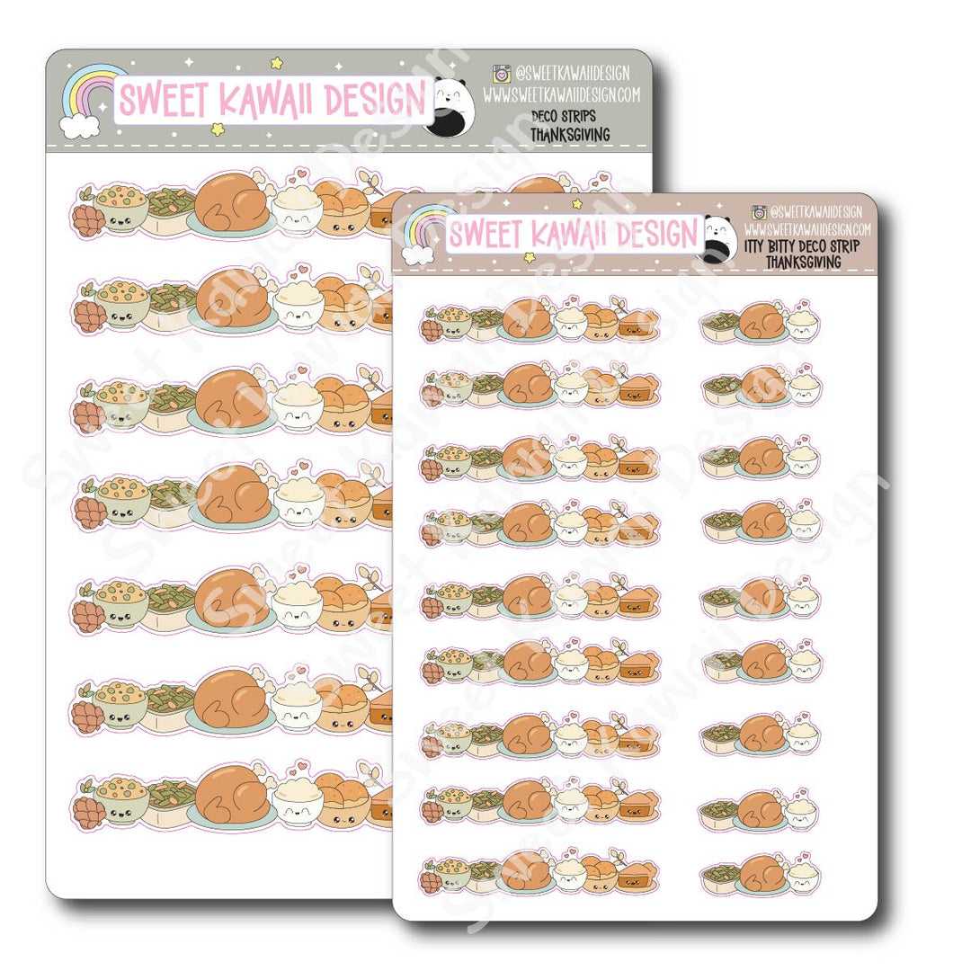 Kawaii Deco Strip Stickers (washi strip/border) - Thanksgiving