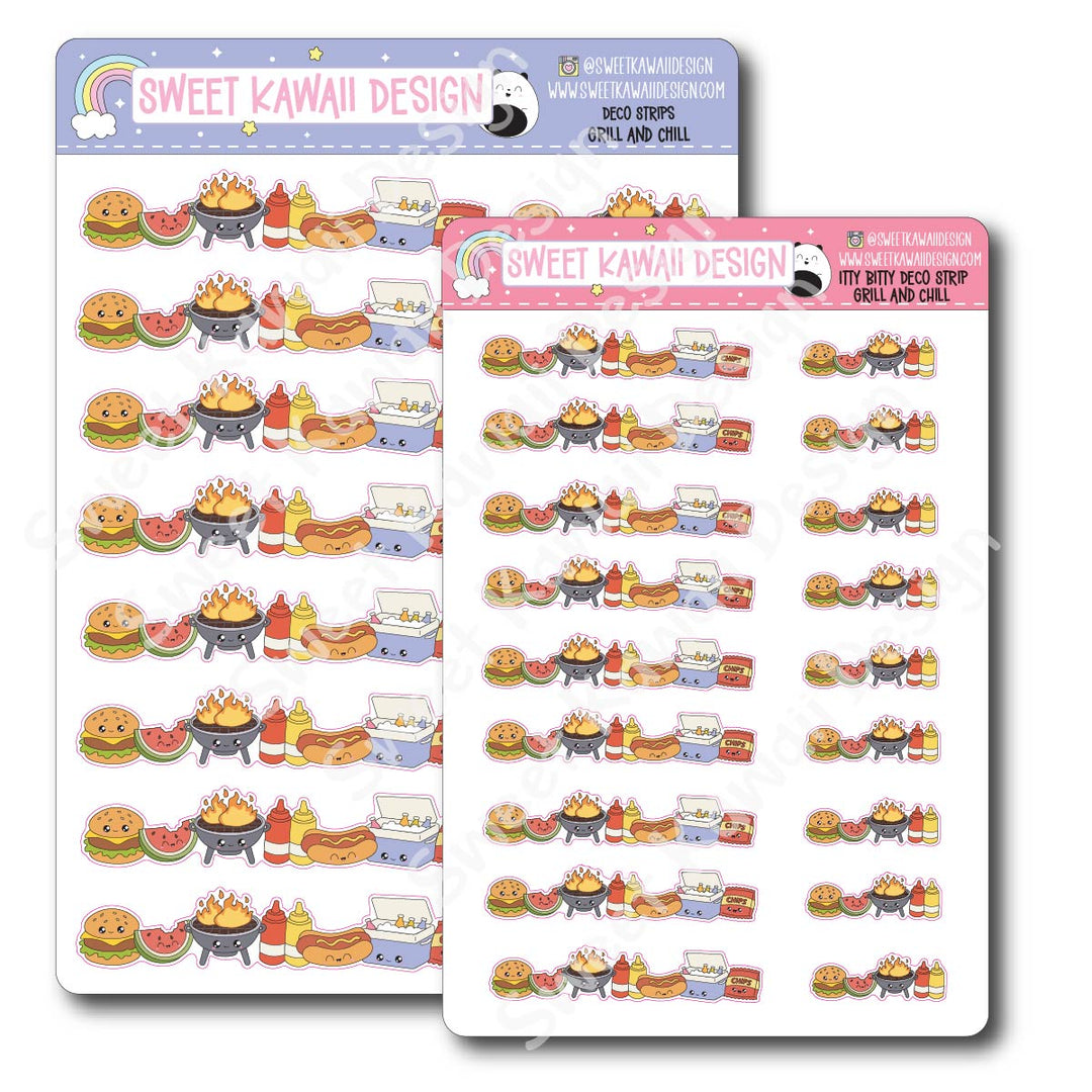 Kawaii Deco Strip Stickers (washi strip/border) - Grill and Chill