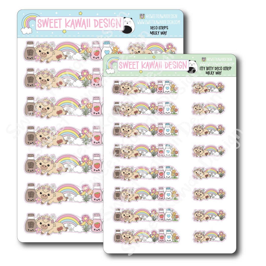 Kawaii Deco Strip Stickers (washi strip/border) - Milky Way