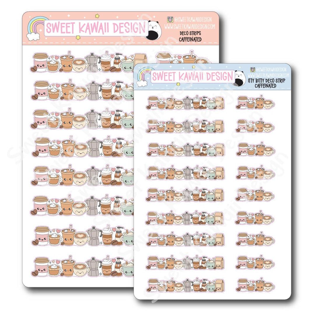 Kawaii Deco Strip Stickers (washi strip/border) - Caffeinated
