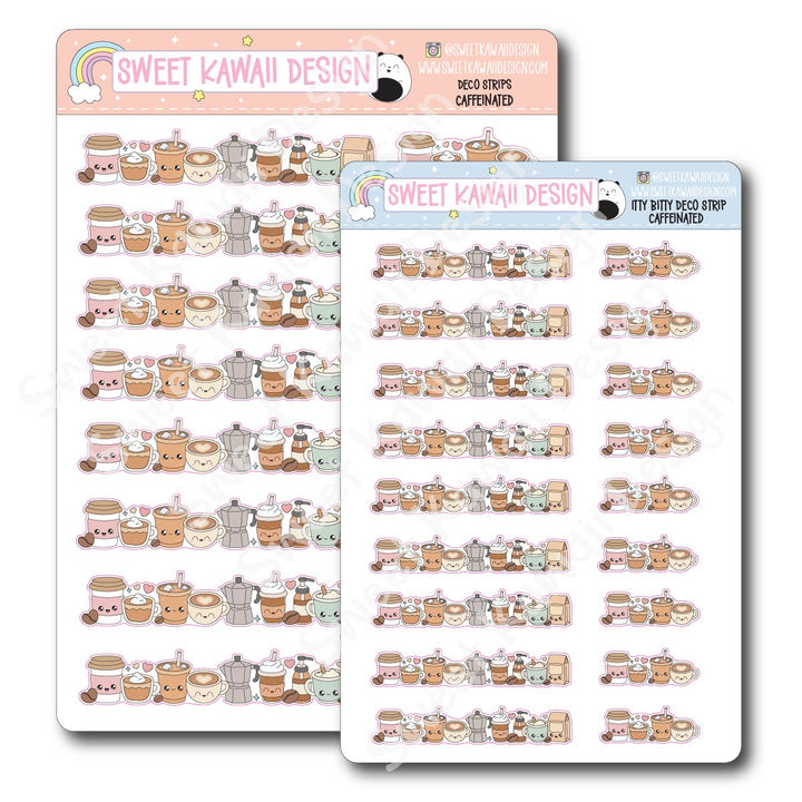 Kawaii Deco Strip Stickers (washi strip/border) - Caffeinated