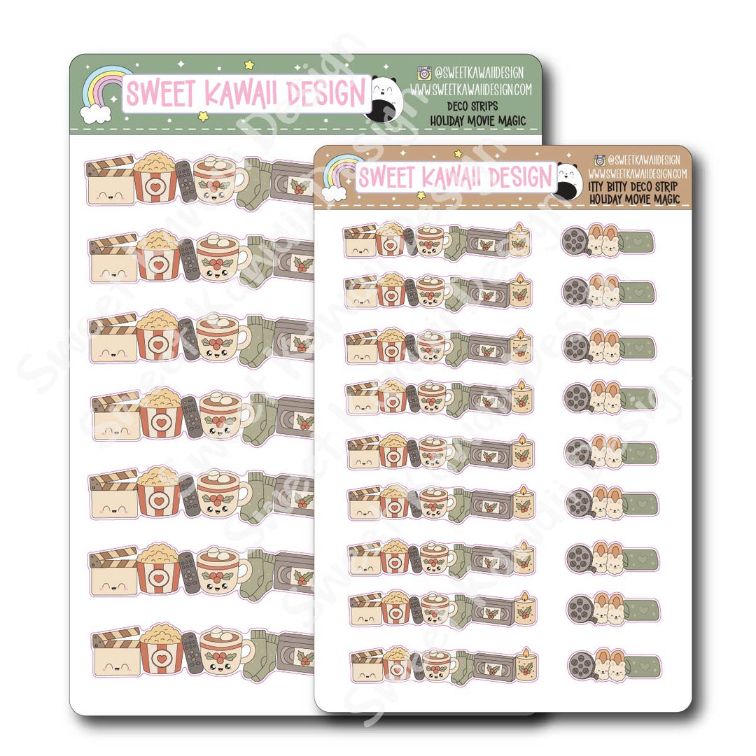 Kawaii Deco Strip Stickers (washi strip/border) - Holiday Movie Magic