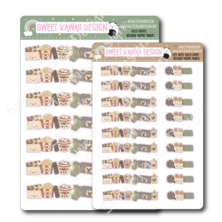 Kawaii Deco Strip Stickers (washi strip/border) - Holiday Movie Magic