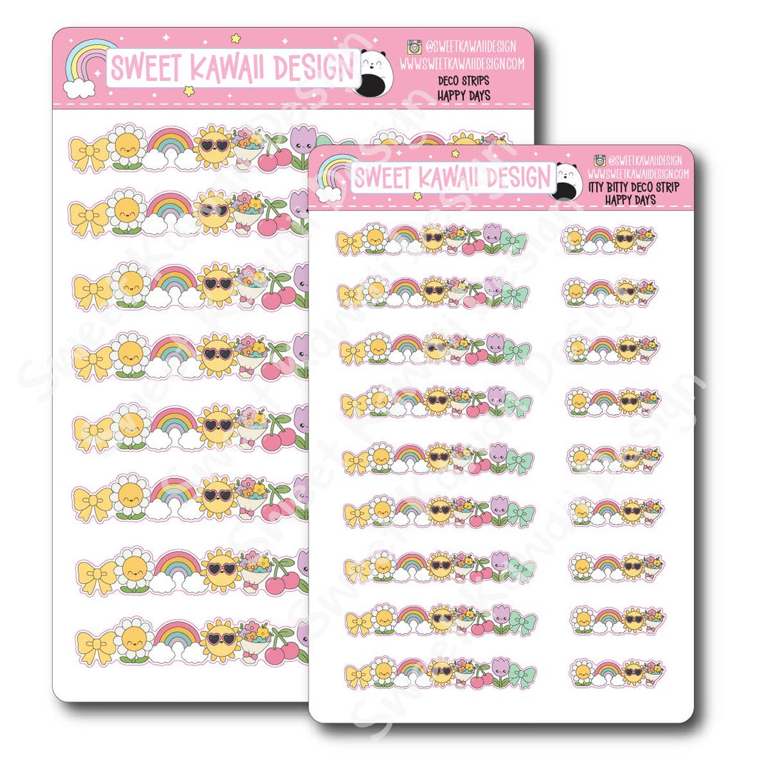 Kawaii Deco Strip Stickers (washi strip/border) - Happy Days